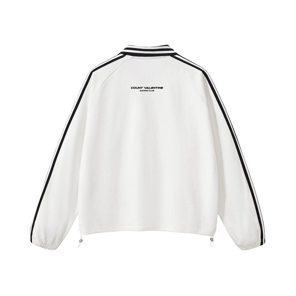 Contrast Striped Lapel Collar Sweatshirt