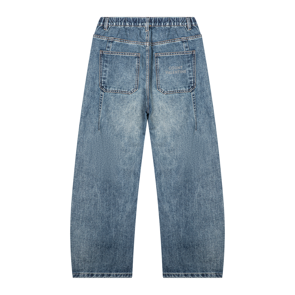 Unisex Vintage Wash Barrel Leg Denim Jeans
