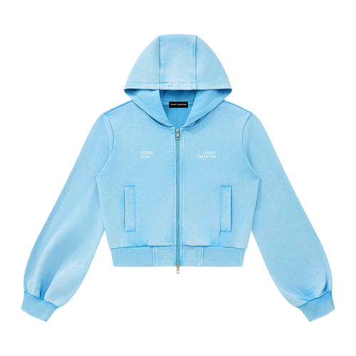 Coffee Club Vintage Wash Hoodie - Sky Blue, front view | women's zip hoodie by Count Valentine