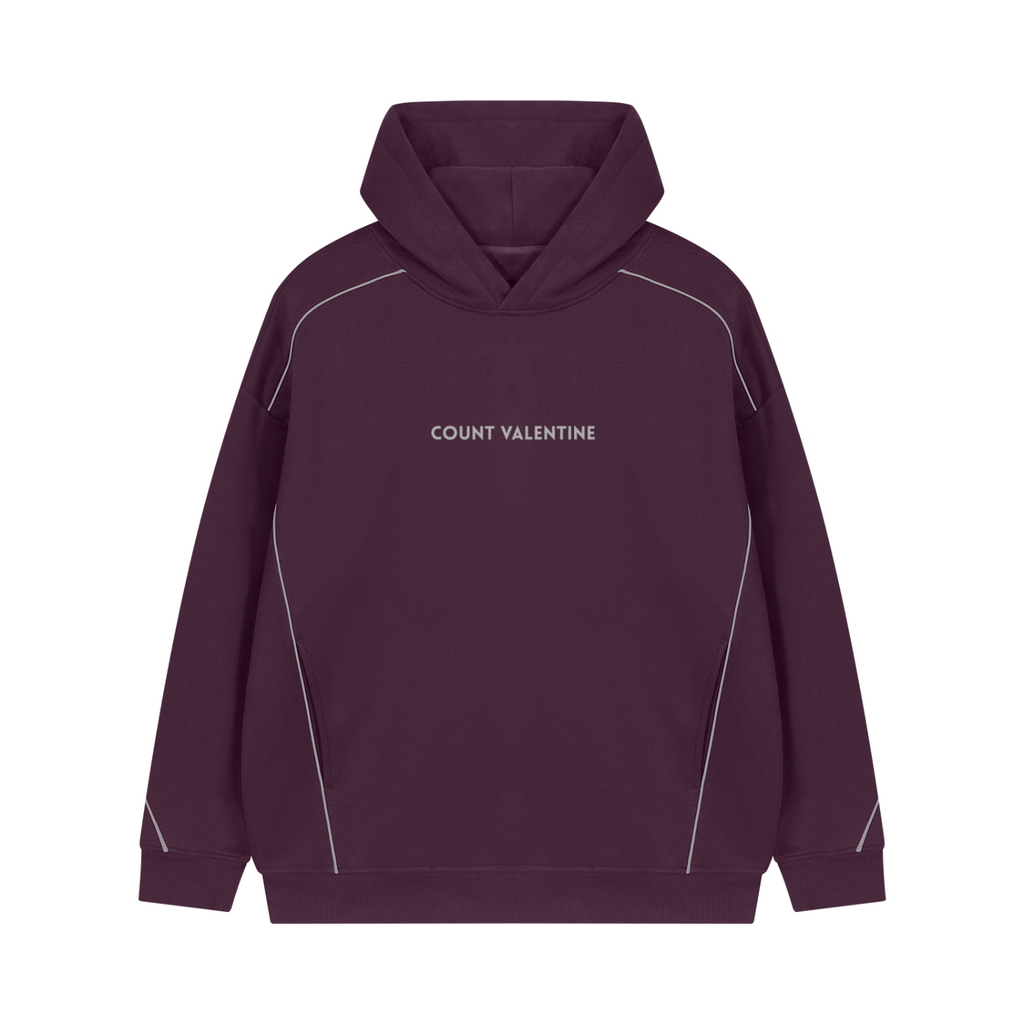 Unisex Oversized Piping Fleece Hoodie - Dark Purple