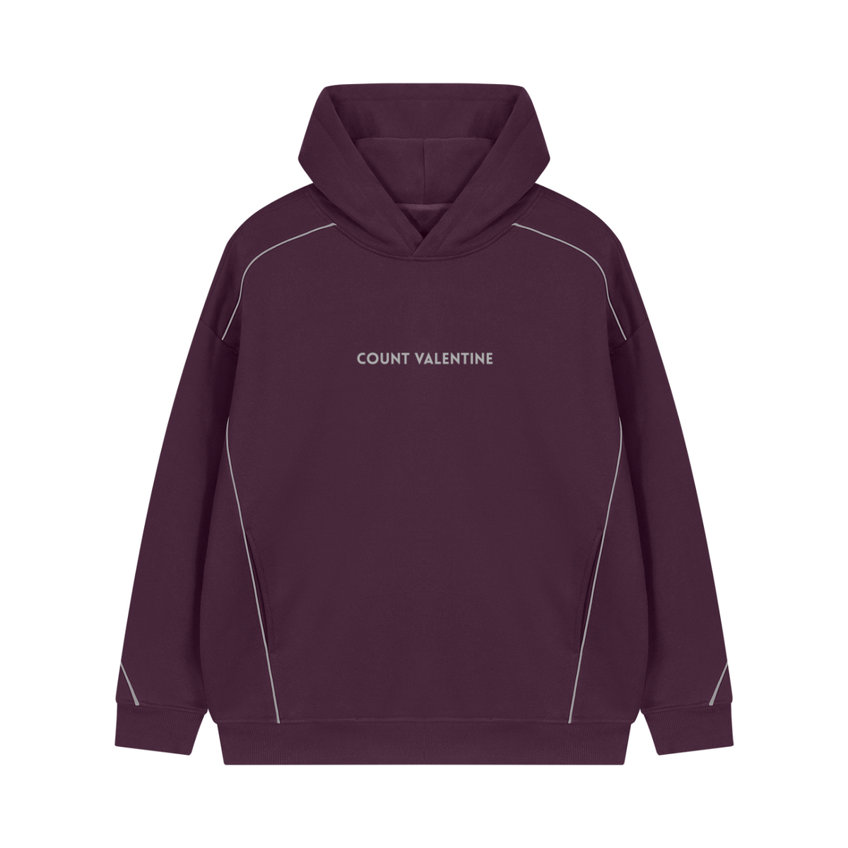 Unisex Oversized Piping Fleece Hoodie - Dark Purple