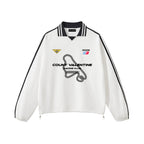 Contrast Striped Lapel Collar Sweatshirt
