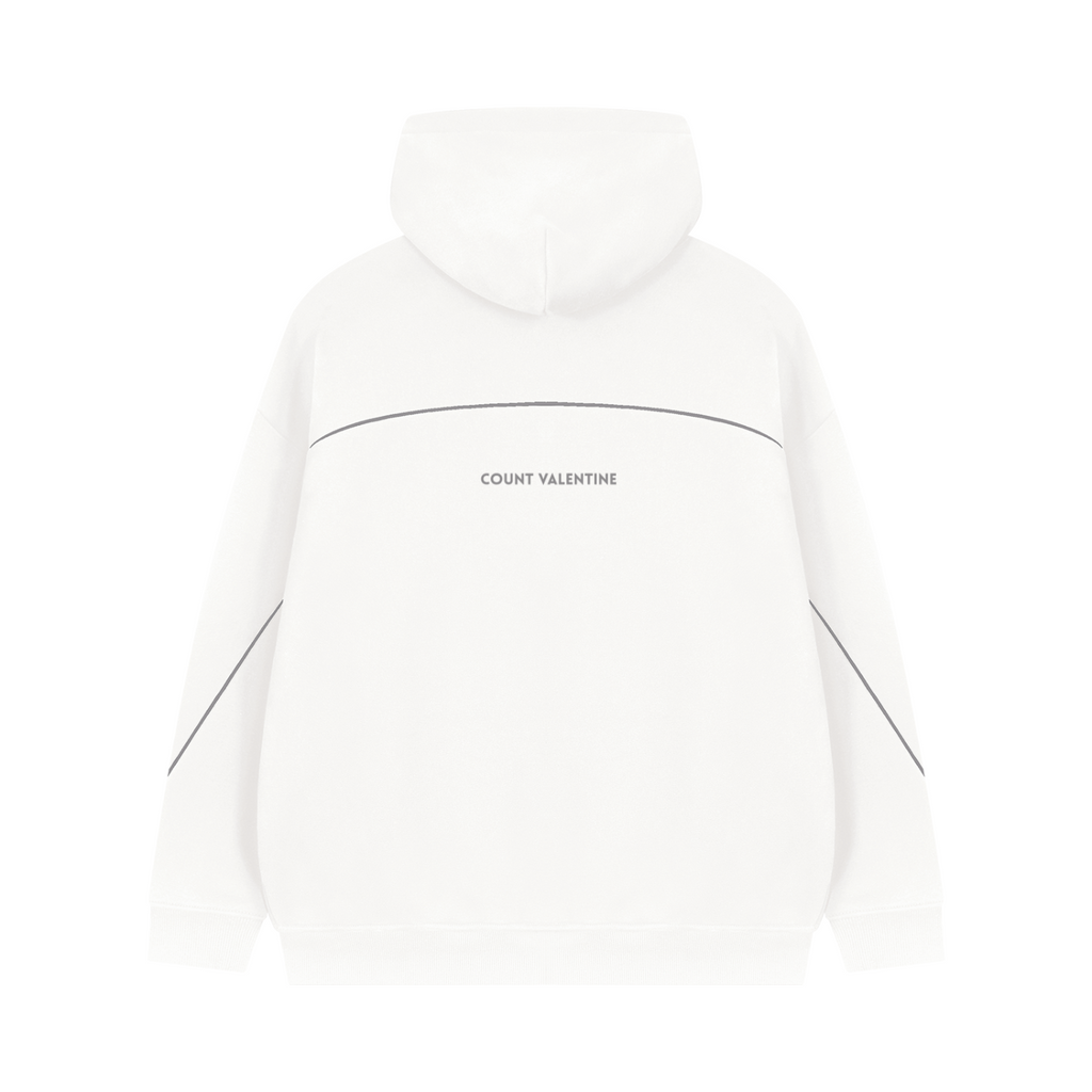 Unisex Oversized Piping Fleece Hoodie - White