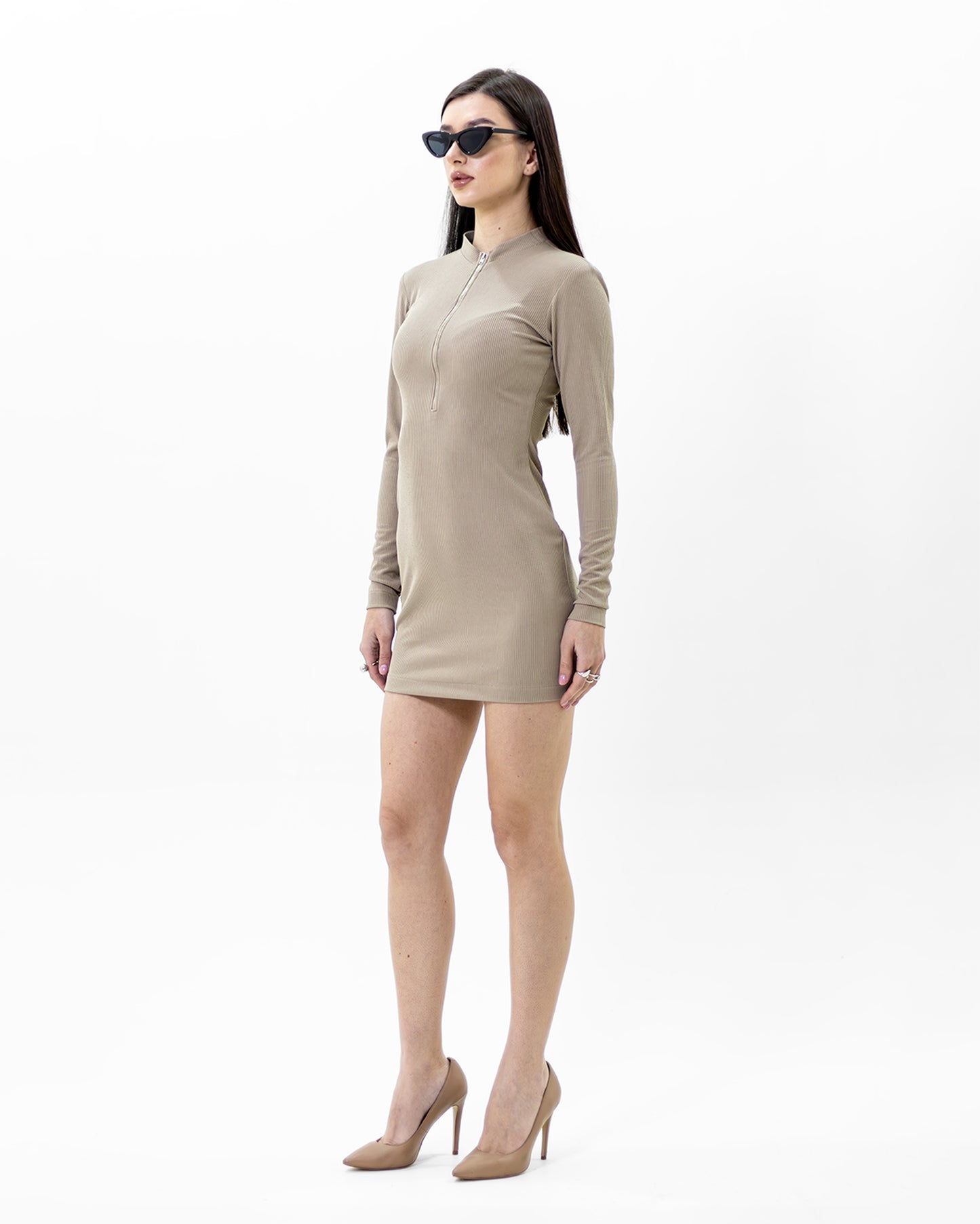 BEIGE RIBBED MINI DRESS - Count Valentine