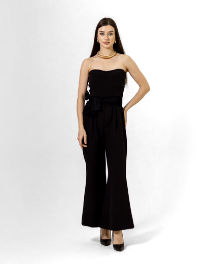 BLACK JUMPSUIT WITH SATIN BELT - Count Valentine