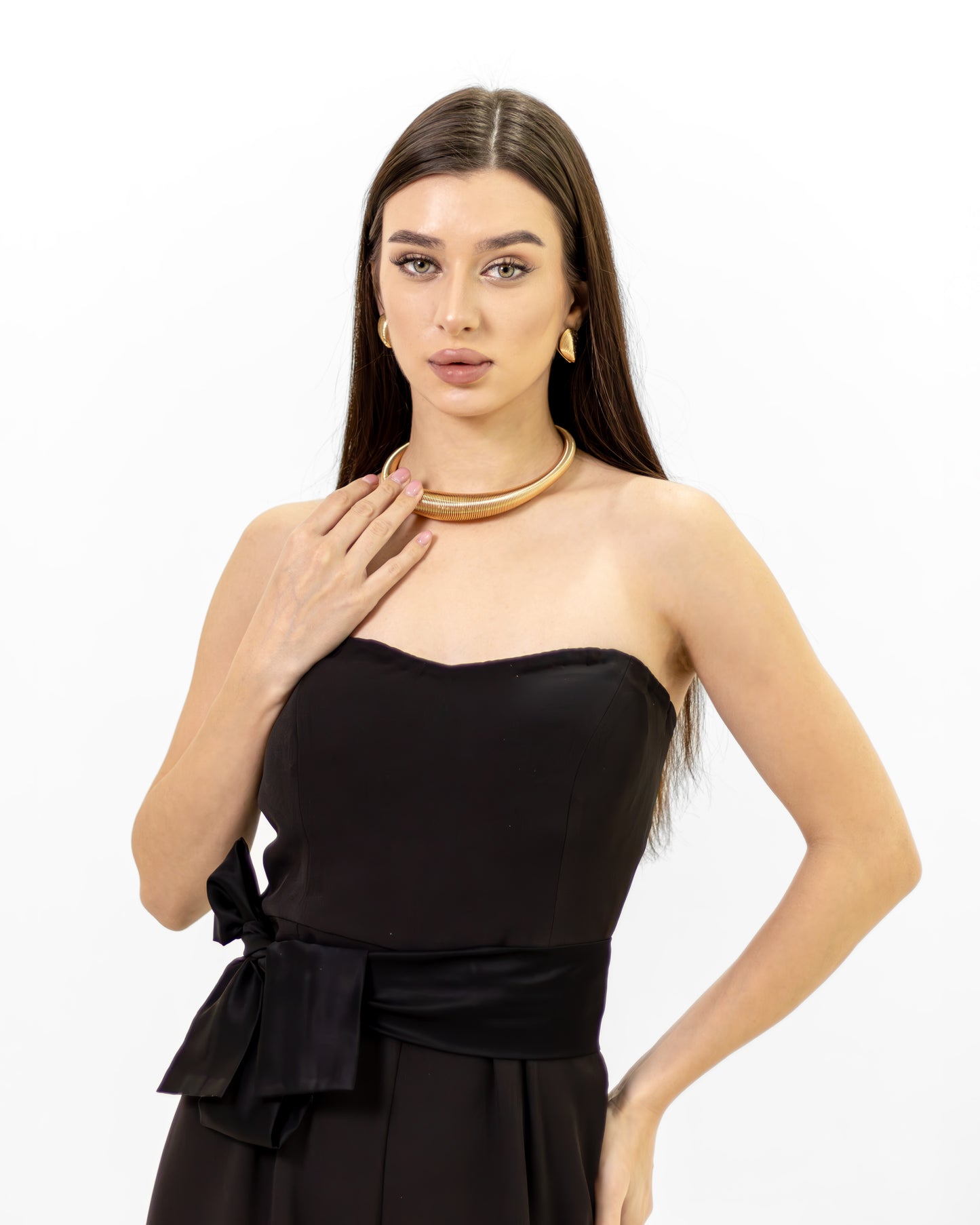 BLACK JUMPSUIT WITH SATIN BELT - Count Valentine