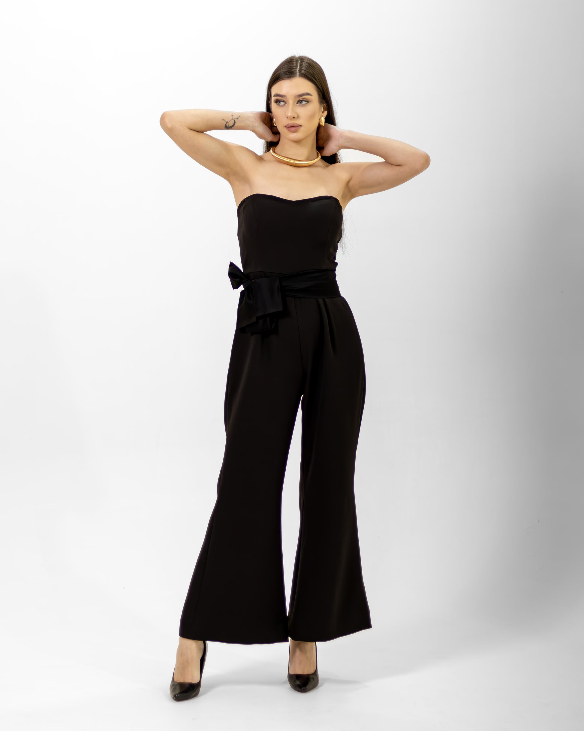 BLACK JUMPSUIT WITH SATIN BELT - Count Valentine