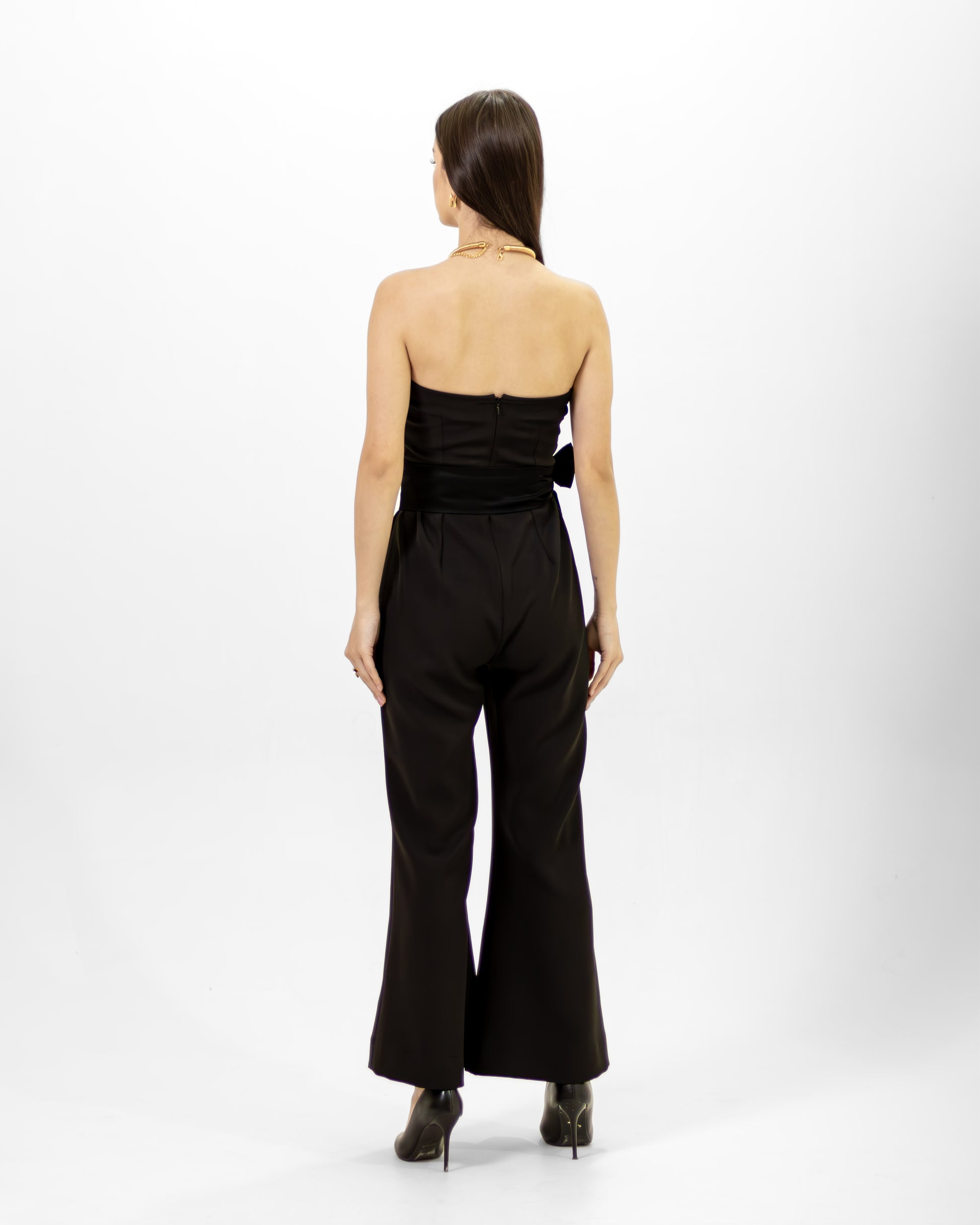 BLACK JUMPSUIT WITH SATIN BELT - Count Valentine