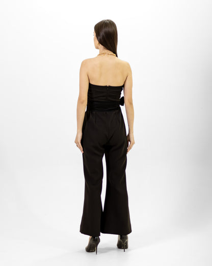 BLACK JUMPSUIT WITH SATIN BELT - Count Valentine