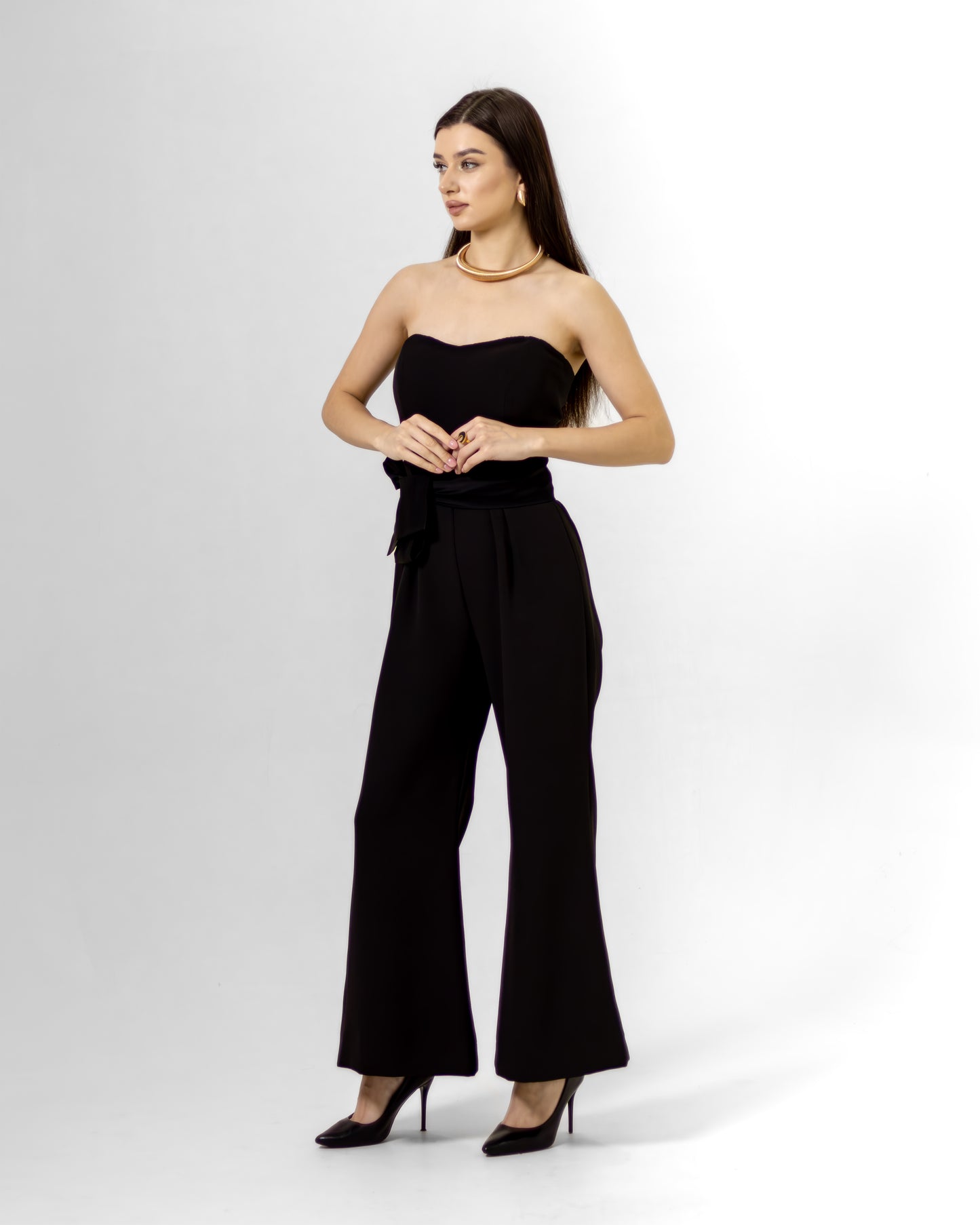 BLACK JUMPSUIT WITH SATIN BELT - Count Valentine