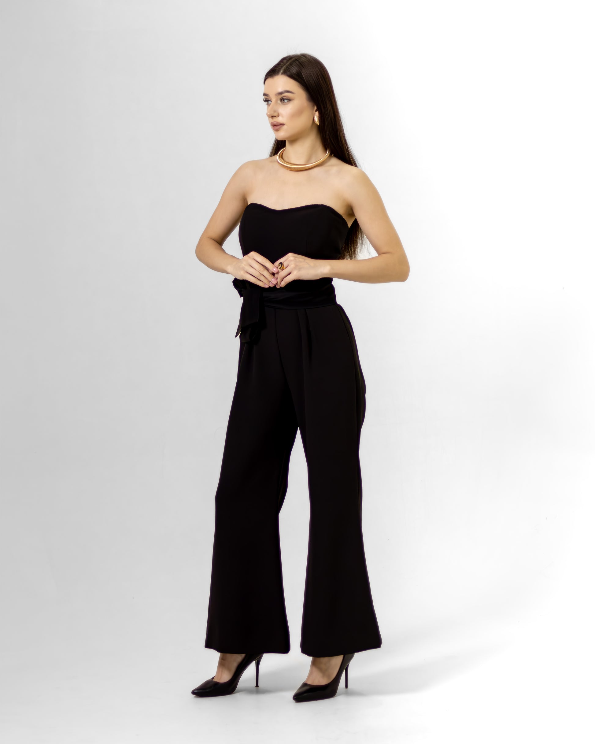 BLACK JUMPSUIT WITH SATIN BELT - Count Valentine