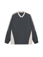 Color-Block V-Neck Long-Sleeve T-Shirt