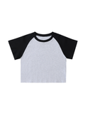 Color-Blocked Raglan Sleeve Crop Top