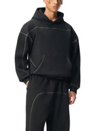 Contrast-Stitched Boxy Fleece Hoodie