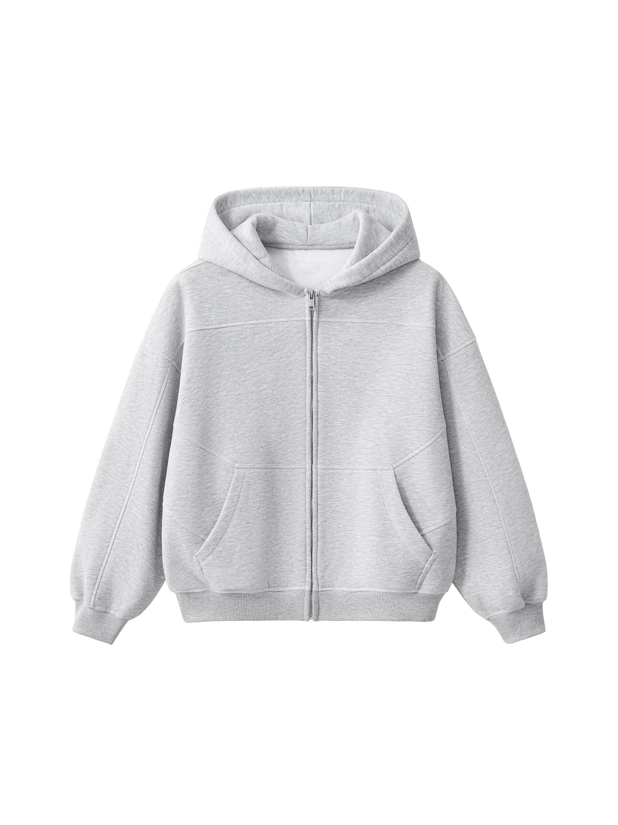 Contrast-Stitched Boxy Fleece Zip Hoodie