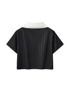 Contrast Collar Striped Cropped Jersey