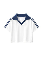 Contrast Collar Striped Cropped Jersey