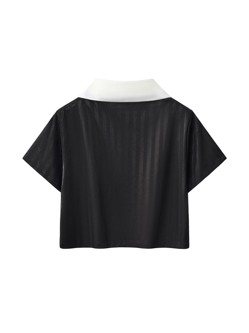 Contrast Collar Striped Cropped Jersey