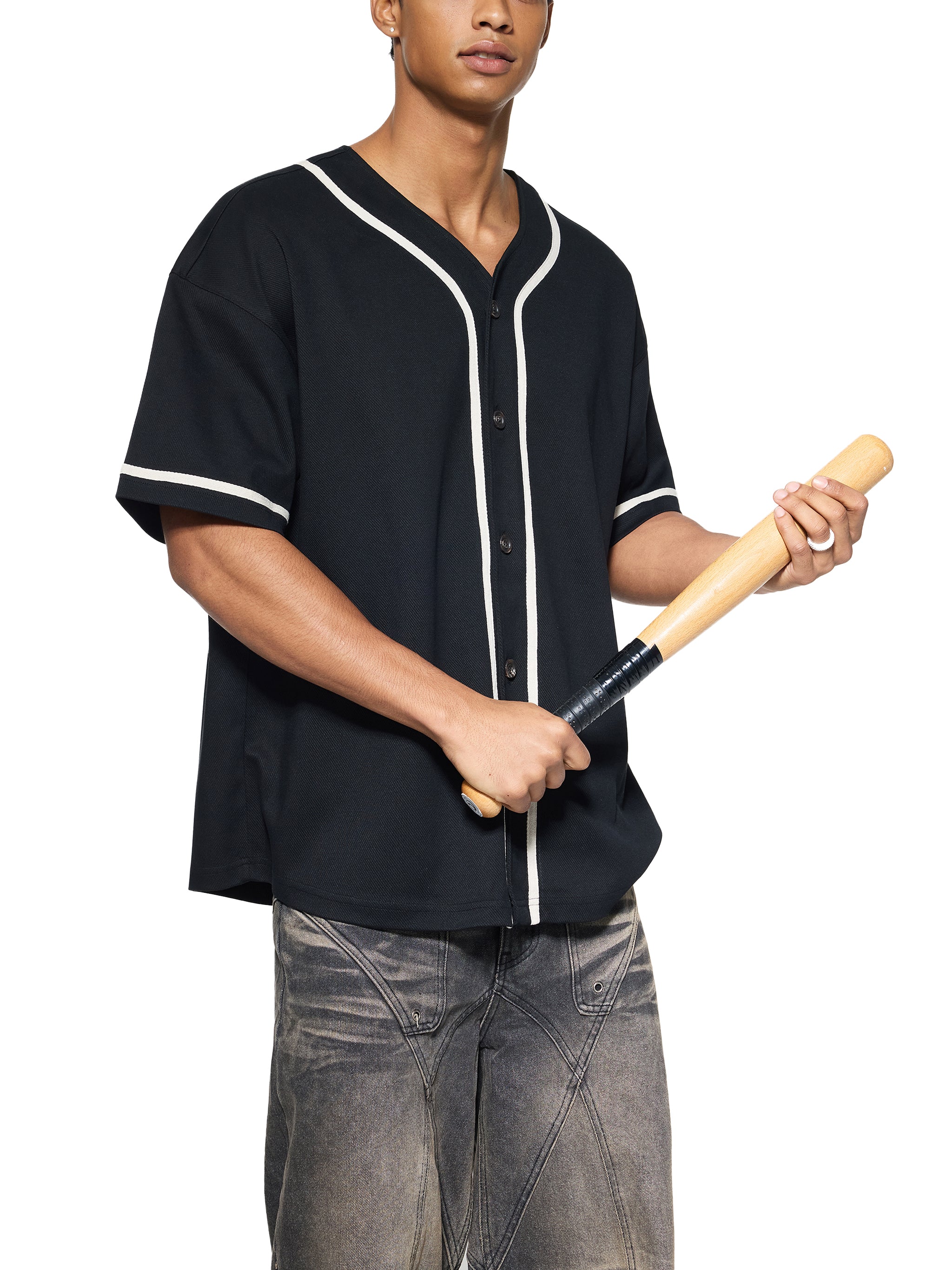 Contrast Piped Button-Up Jersey