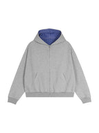 Contrast Plaid Boxy Zip Hoodie