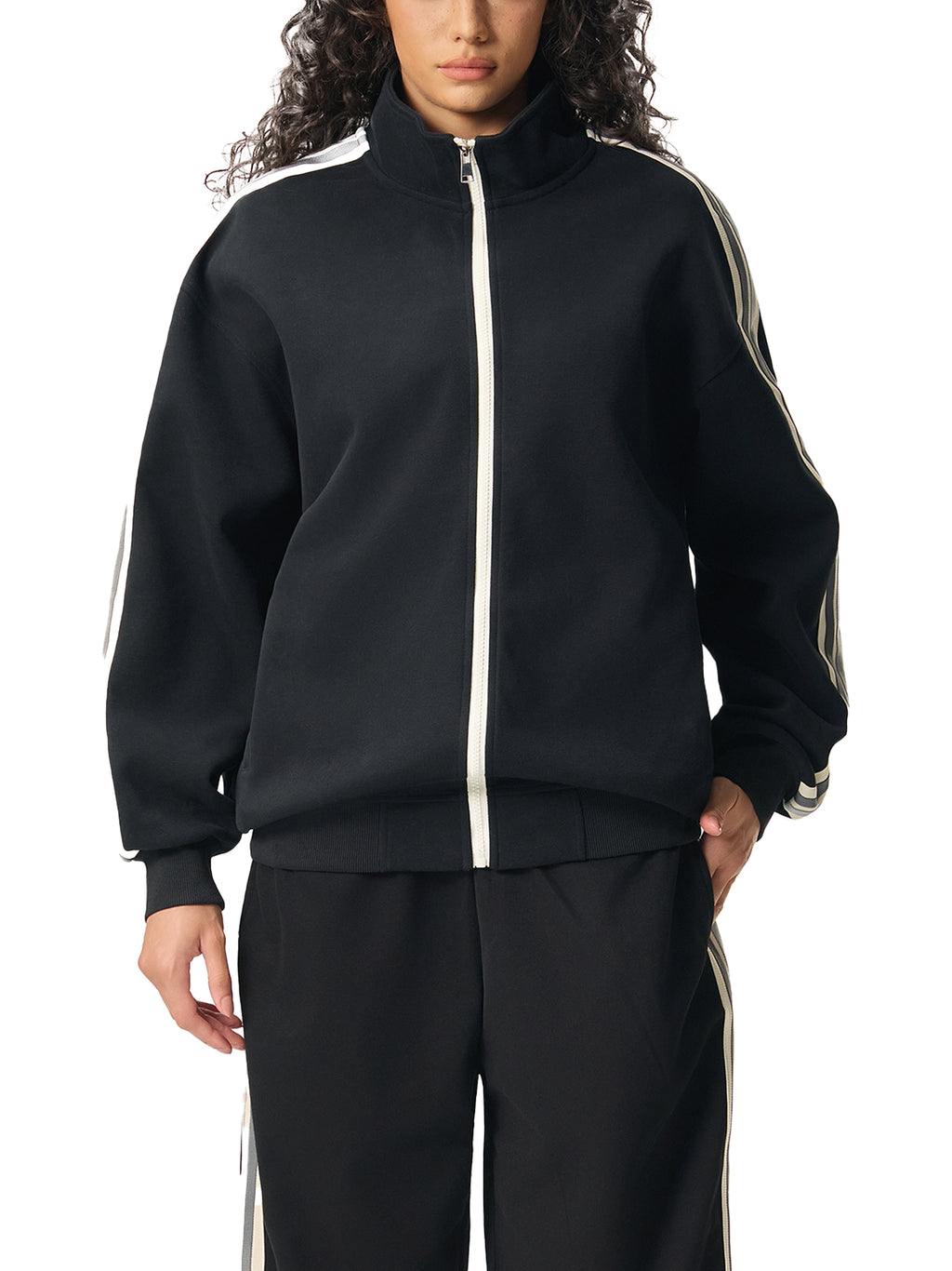 Contrast Side-Stripe Stand Collar Jacket