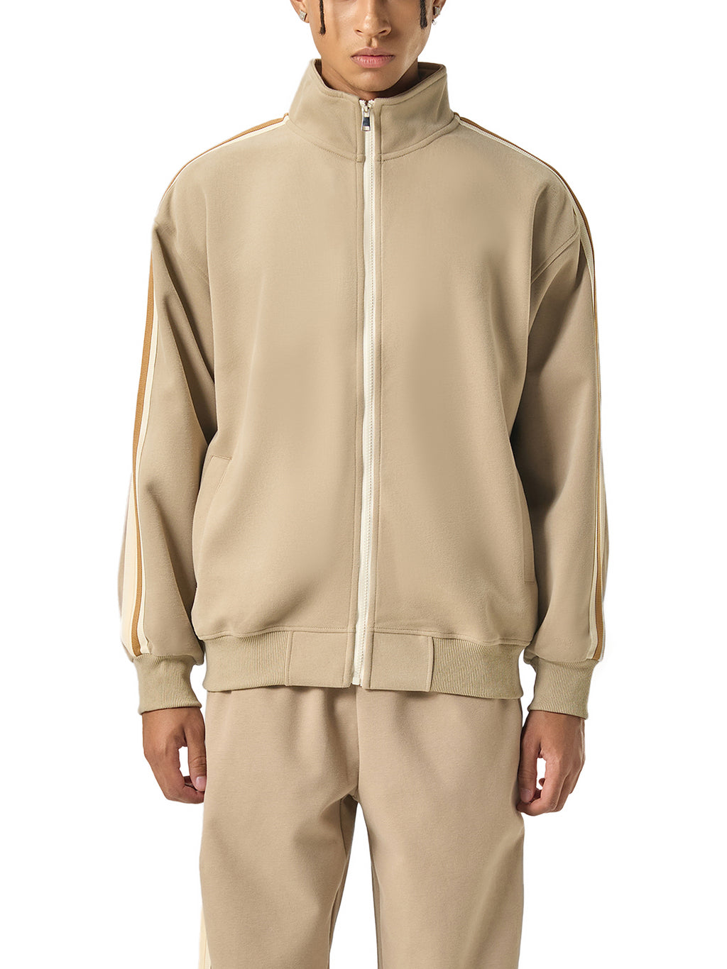 Contrast Side-Stripe Stand Collar Jacket