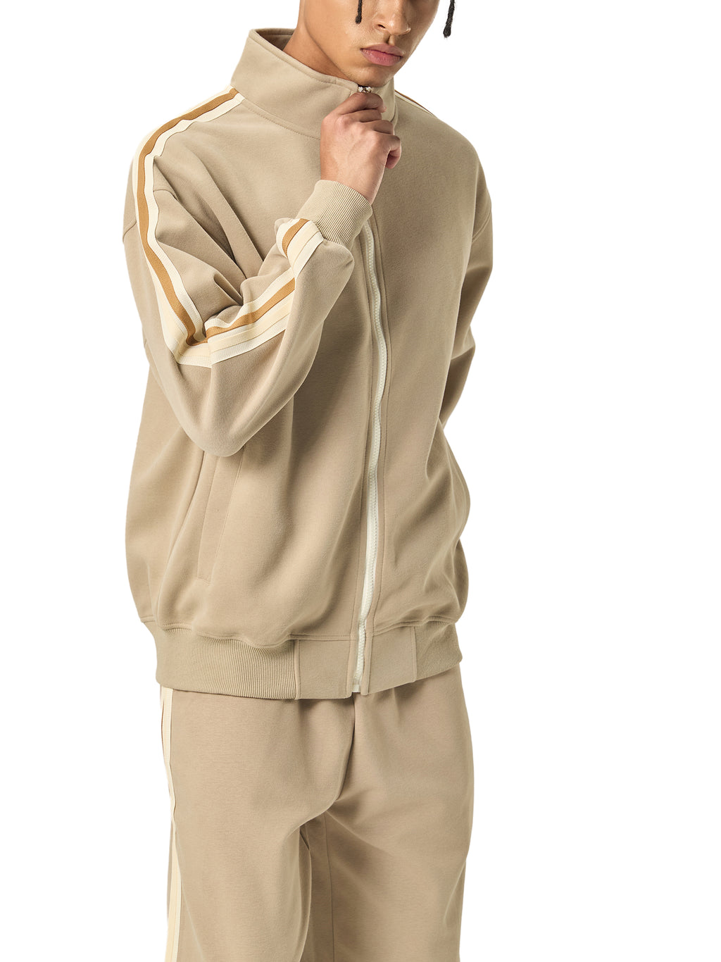 Contrast Side-Stripe Stand Collar Jacket