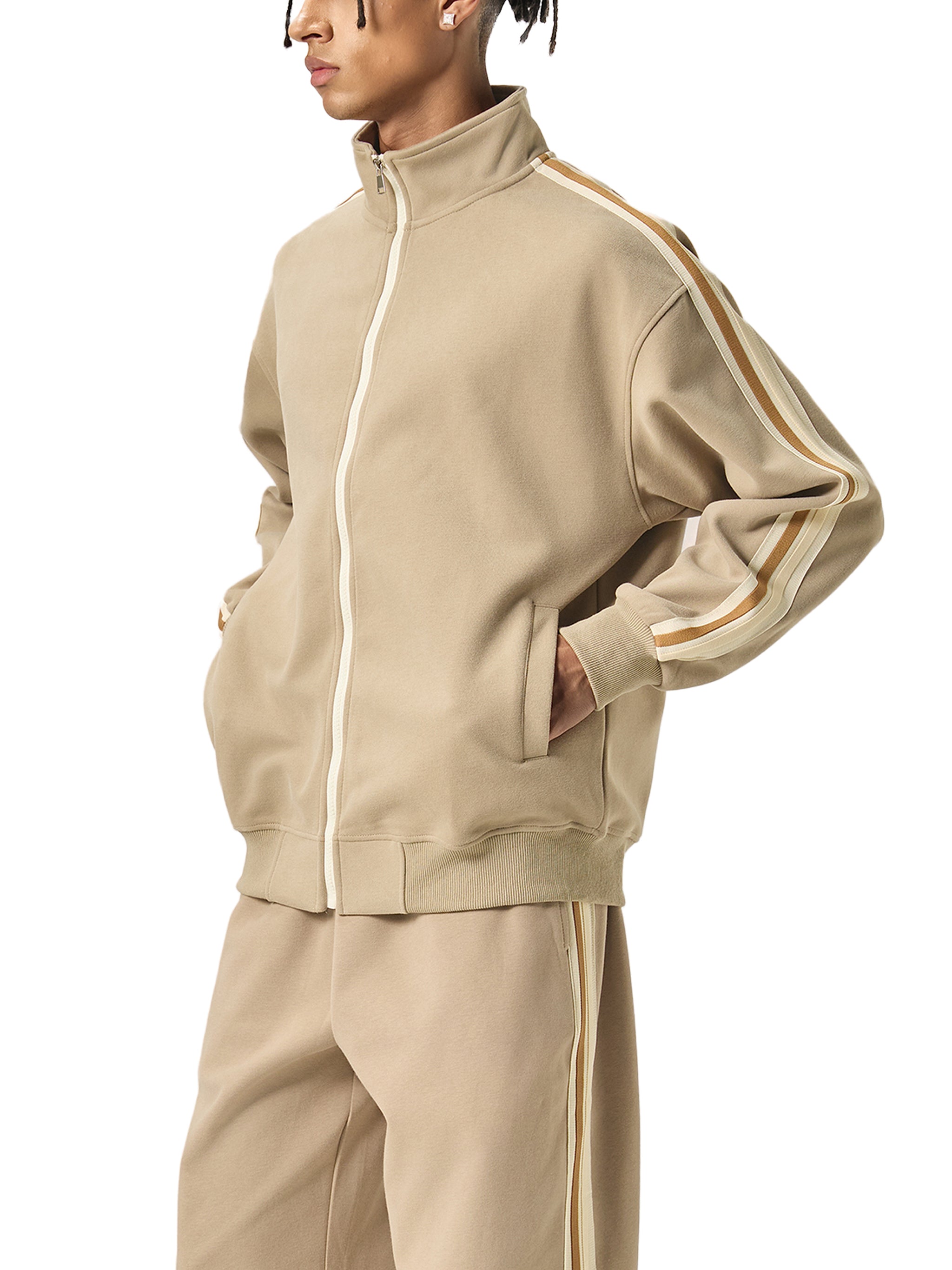 Contrast Side-Stripe Stand Collar Jacket