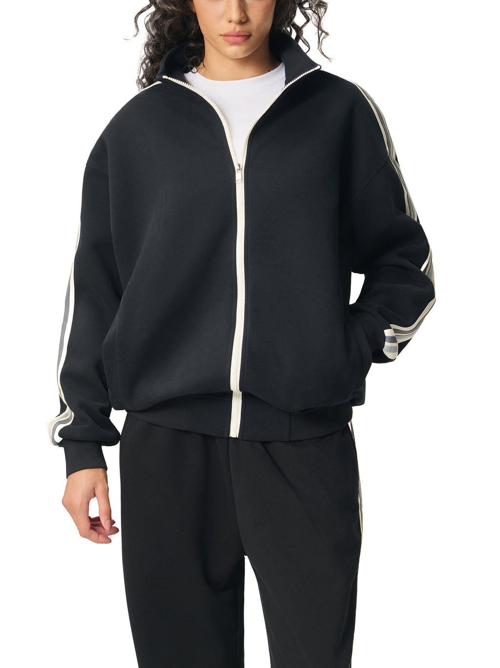 Contrast Side-Stripe Stand Collar Jacket