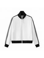 Contrast Side Stripe Fleece Cropped Track Jacket