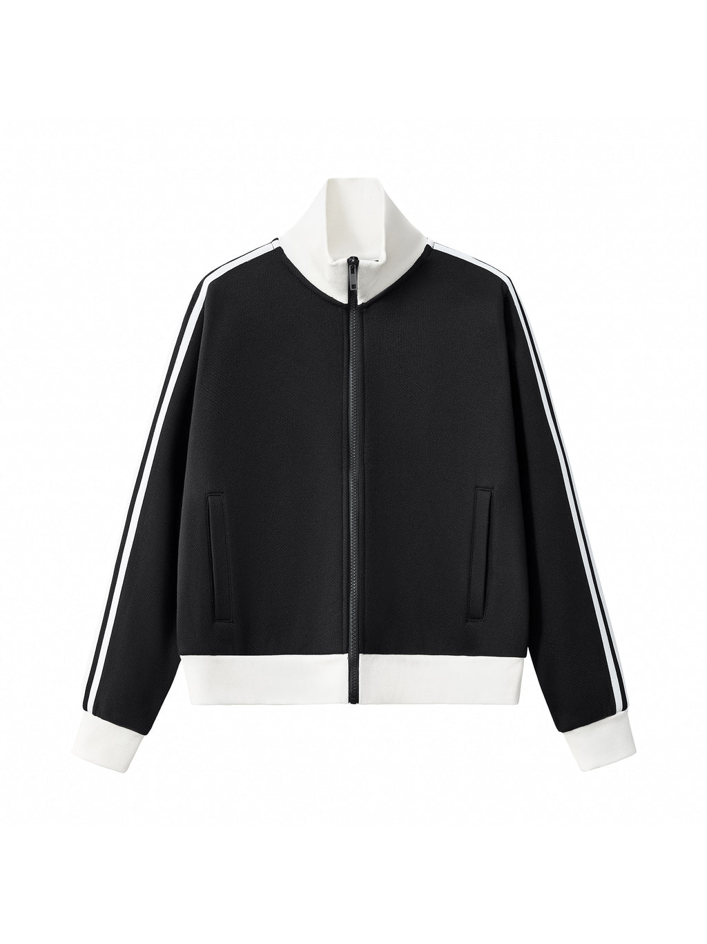 Contrast Side Stripe Fleece Cropped Track Jacket