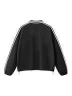 Contrast Striped Lapel Collar Sweatshirt