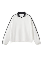 Contrast Striped Lapel Collar Sweatshirt