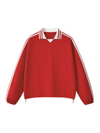 Contrast Striped Lapel Collar Sweatshirt