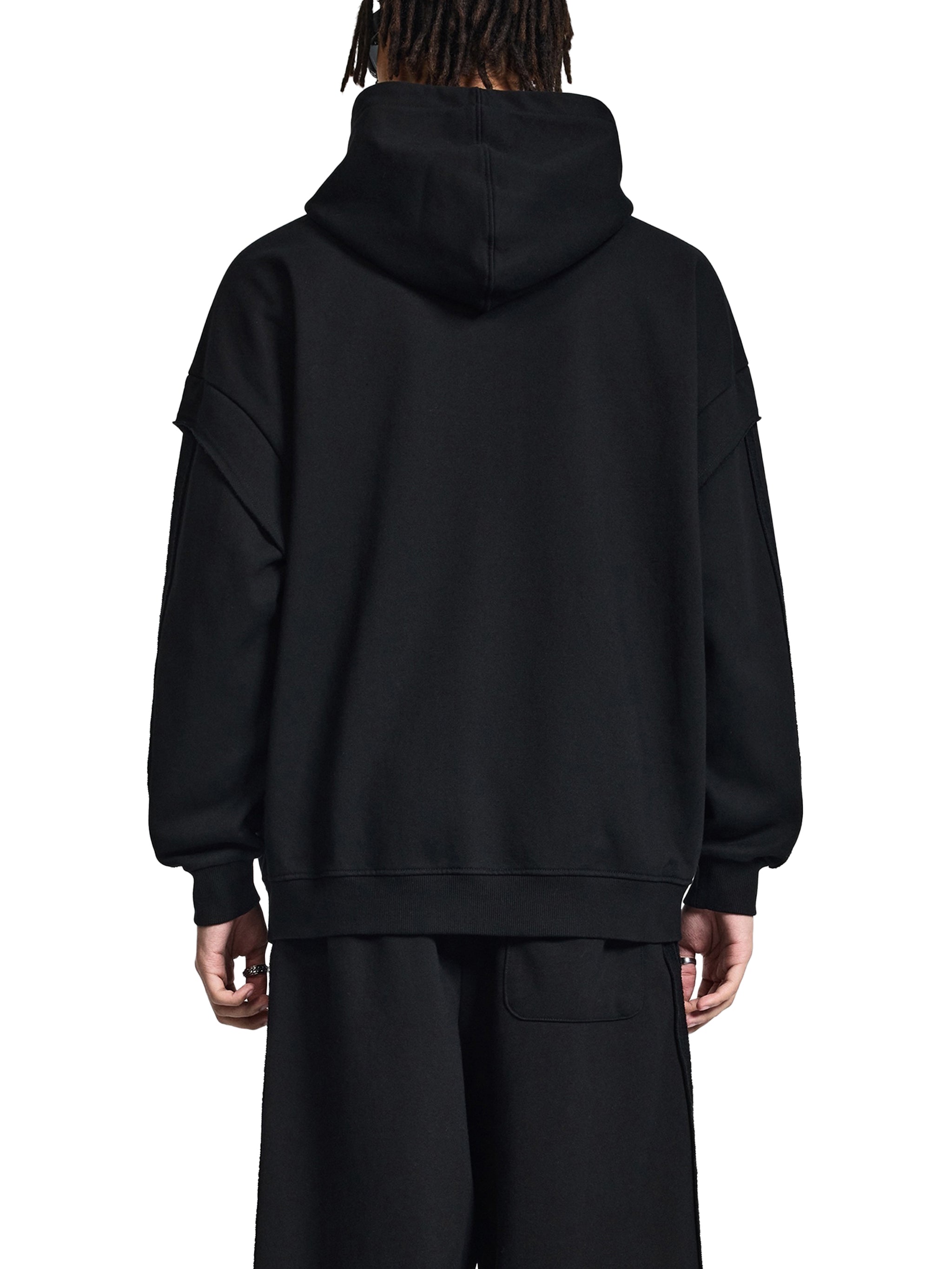 Contrast Tape Raw Edge Double Layered Hoodie