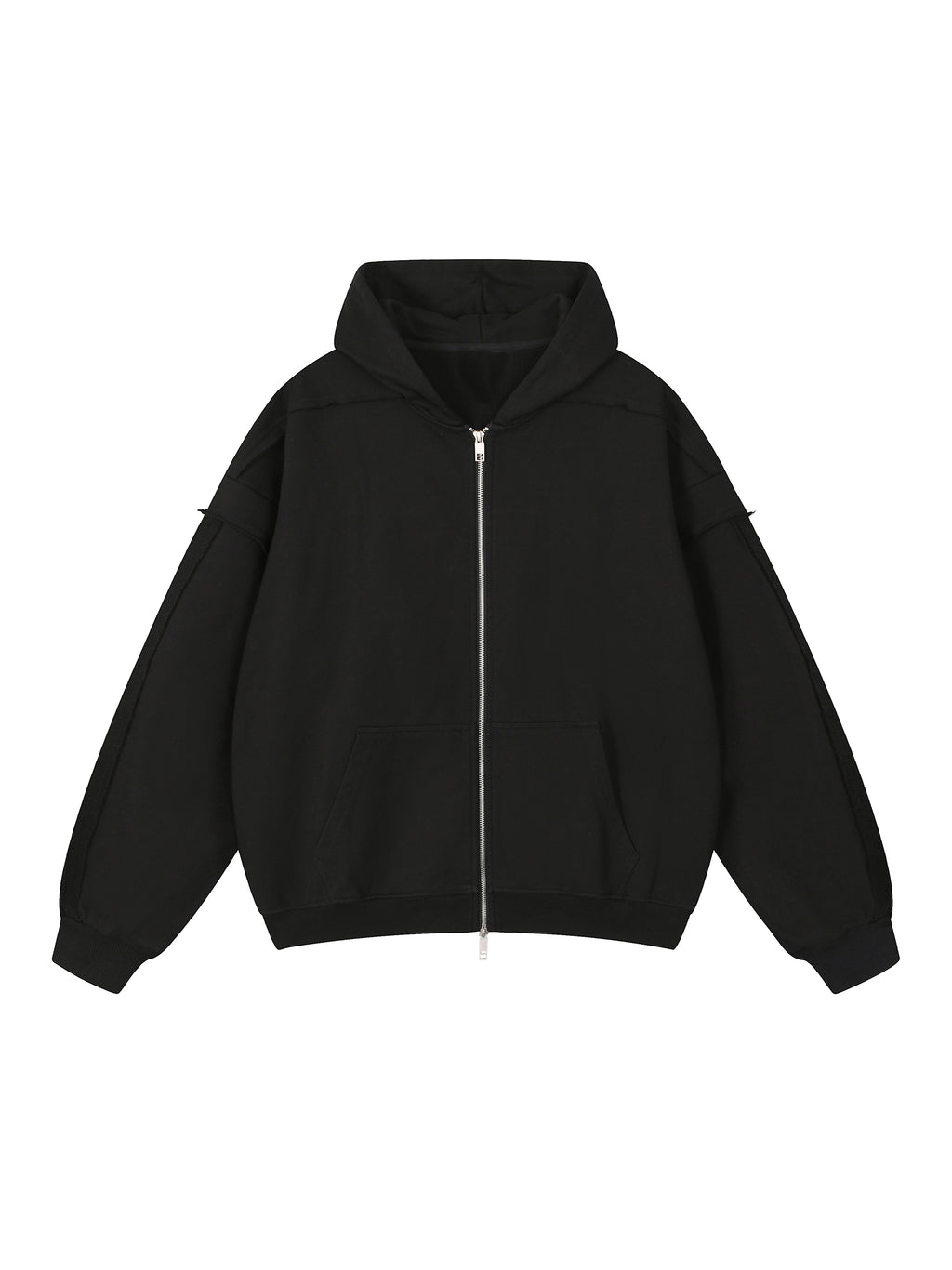 Contrast Tape Raw Edge Double Layered Zip Hoodie