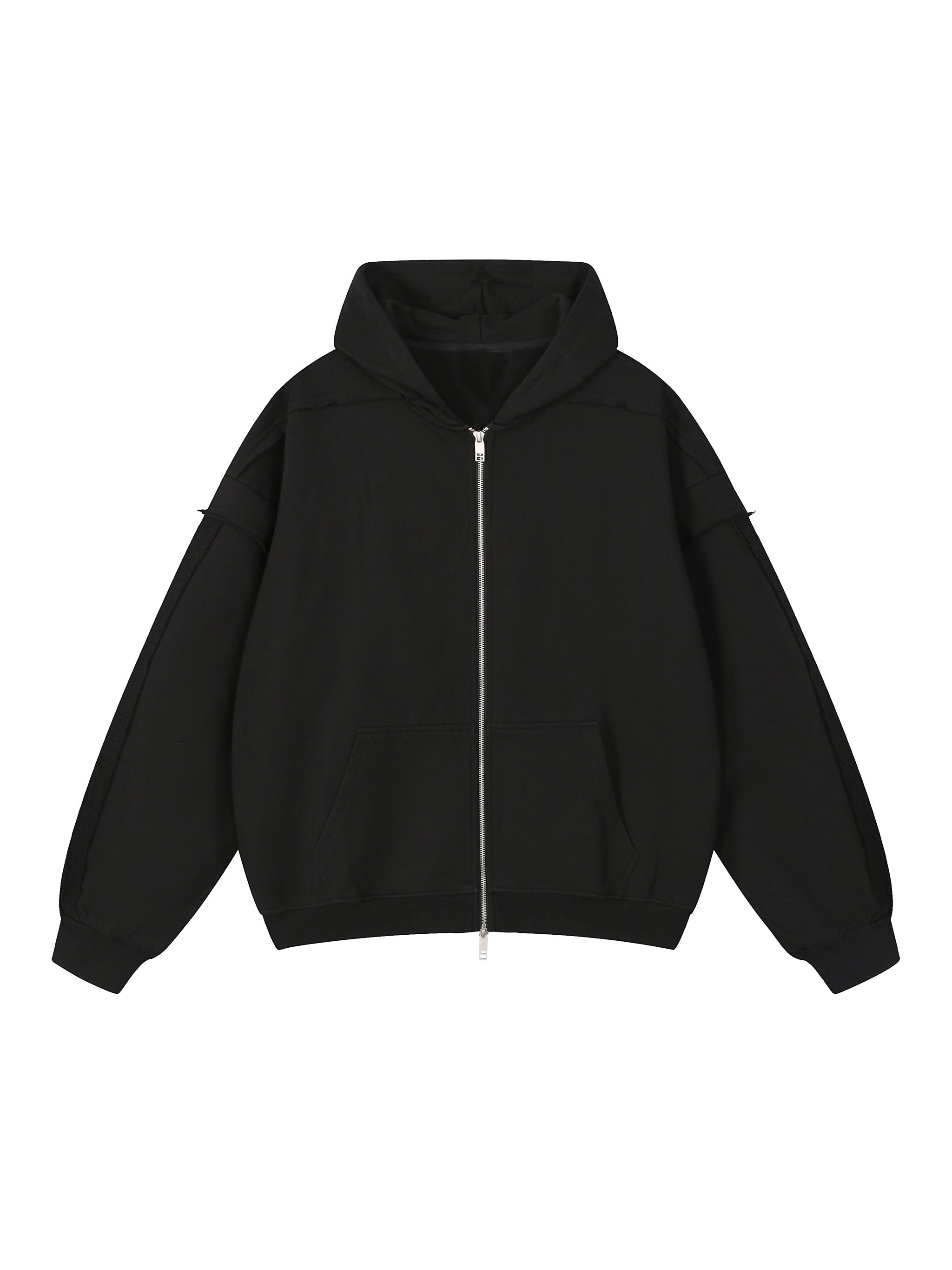 Contrast Tape Raw Edge Double Layered Zip Hoodie