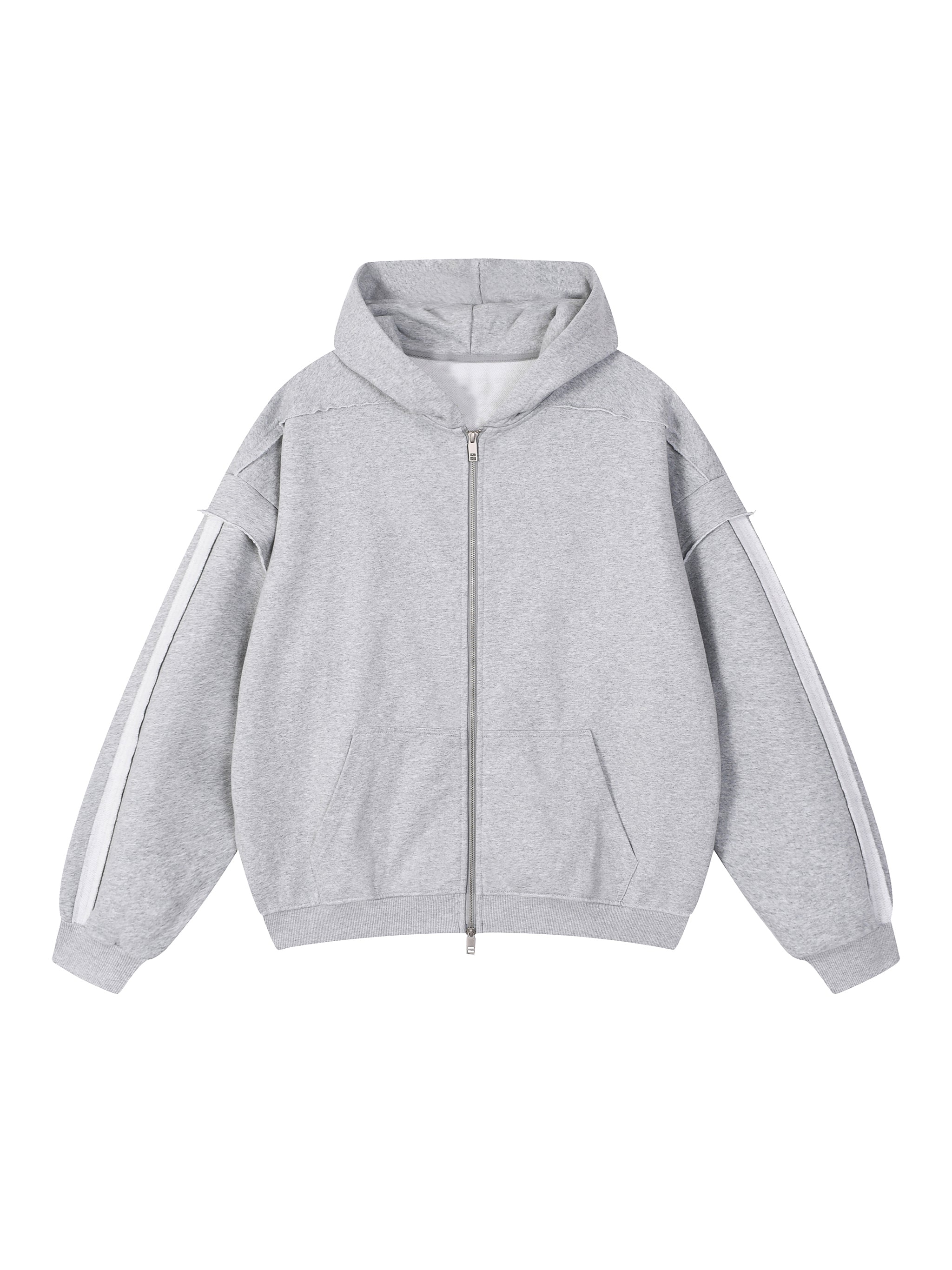 Contrast Tape Raw Edge Double Layered Zip Hoodie