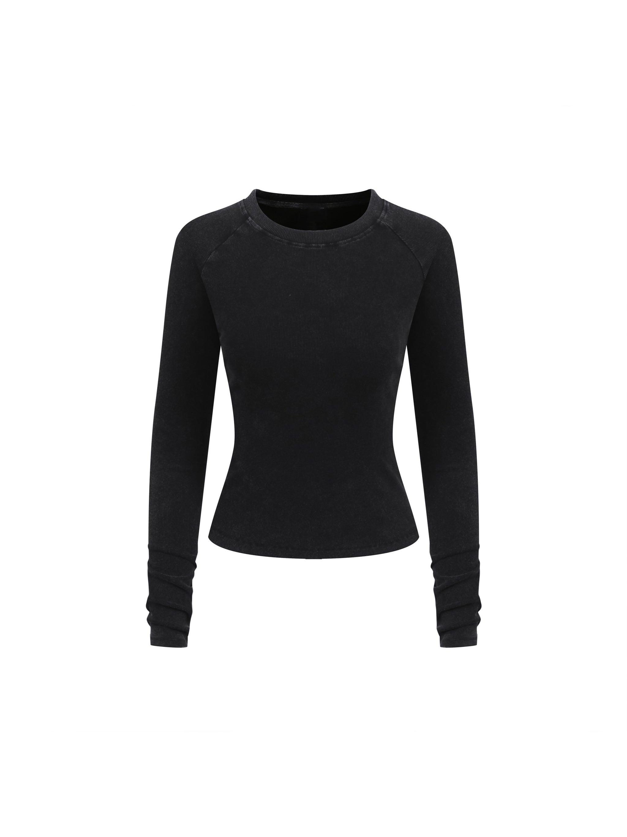 Dyed Washed Raglan Long Sleeve Slim T-Shirt