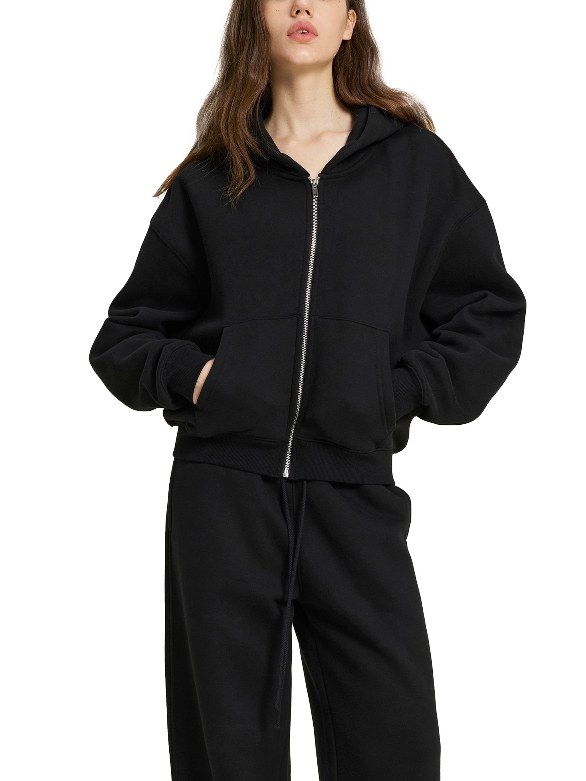Fleece Zip-Up Boxy Hoodie - Women