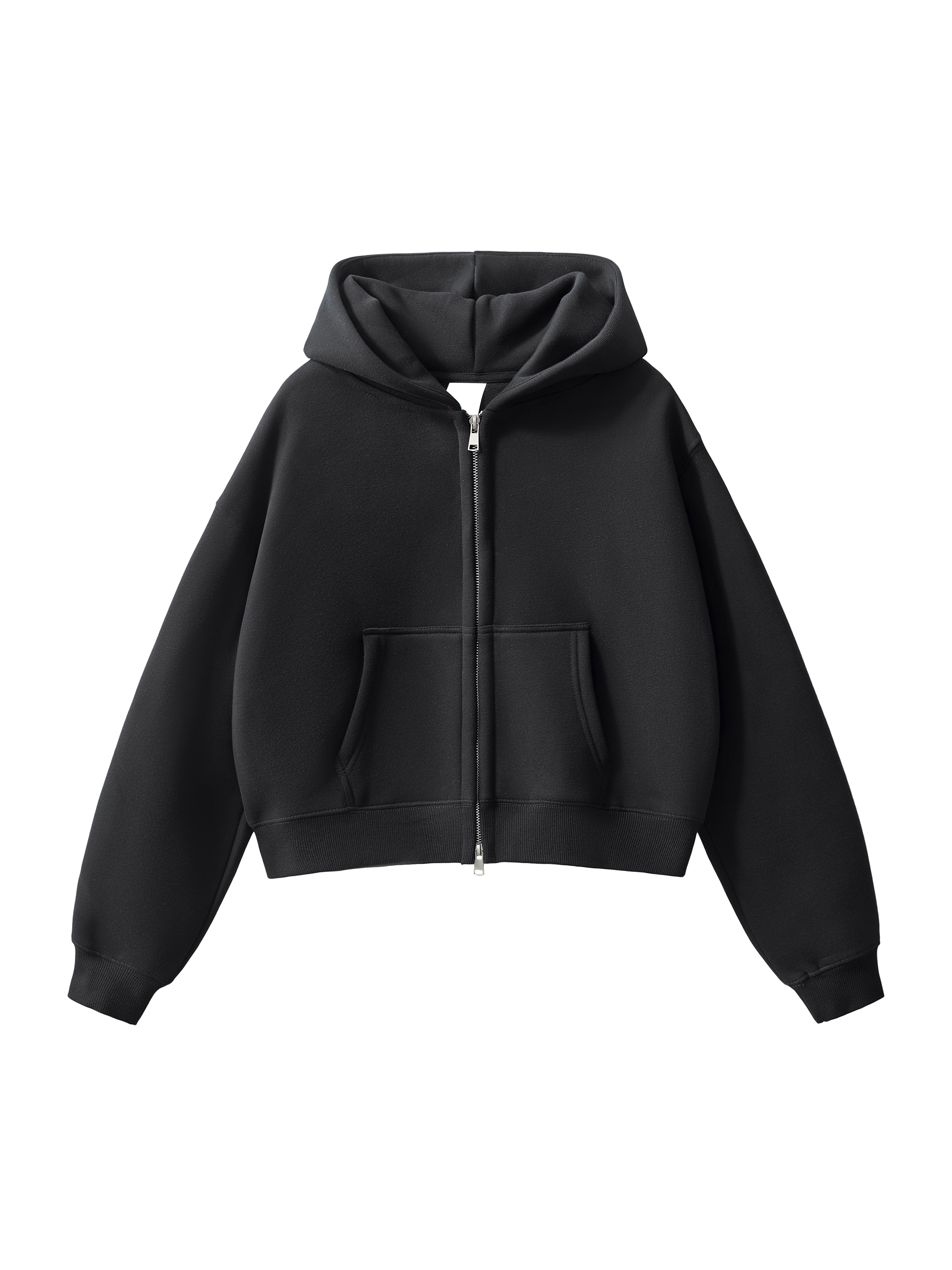 Fleeced Zip-Up Cropped Hoodie