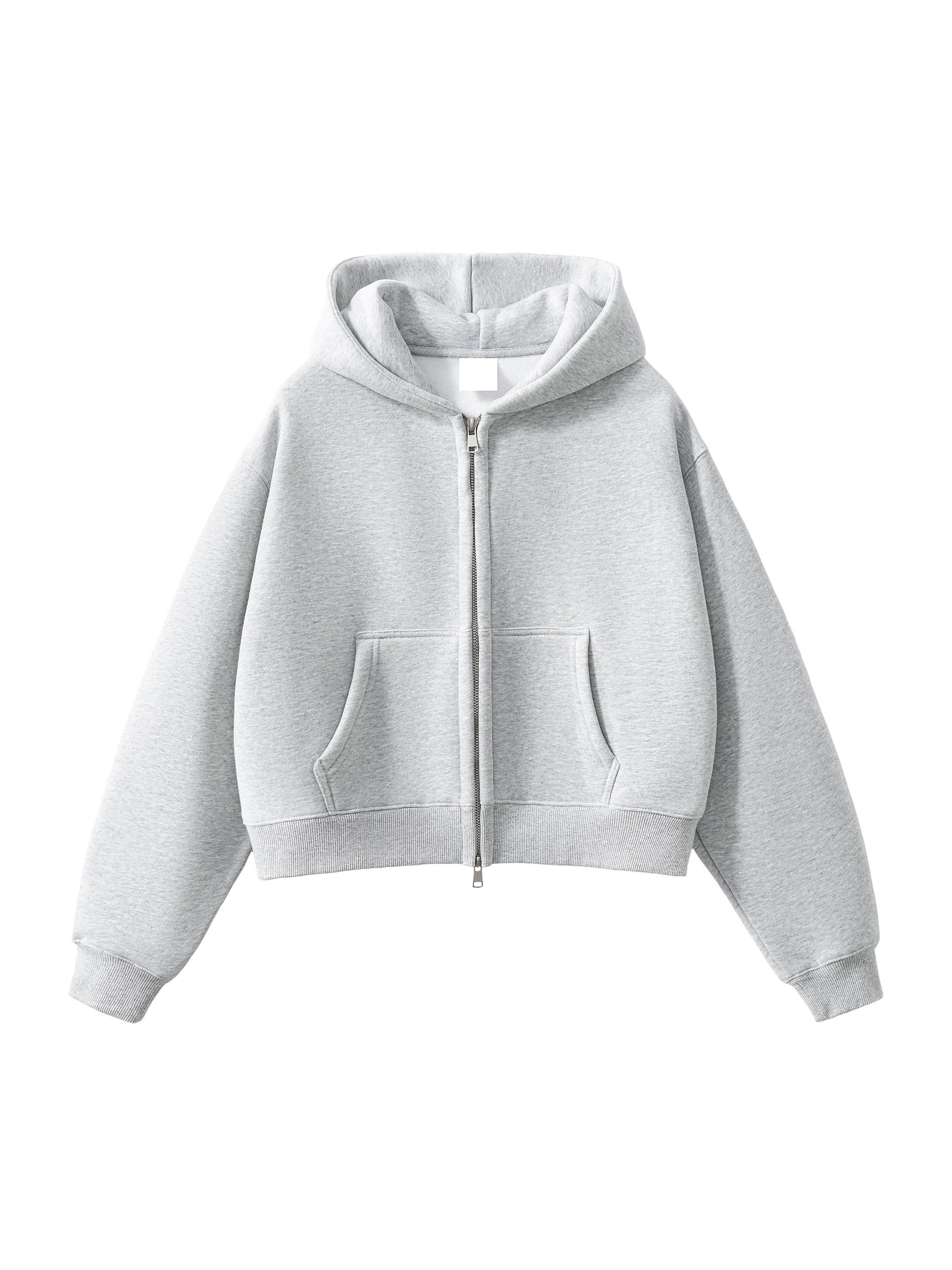 Fleeced Zip-Up Cropped Hoodie
