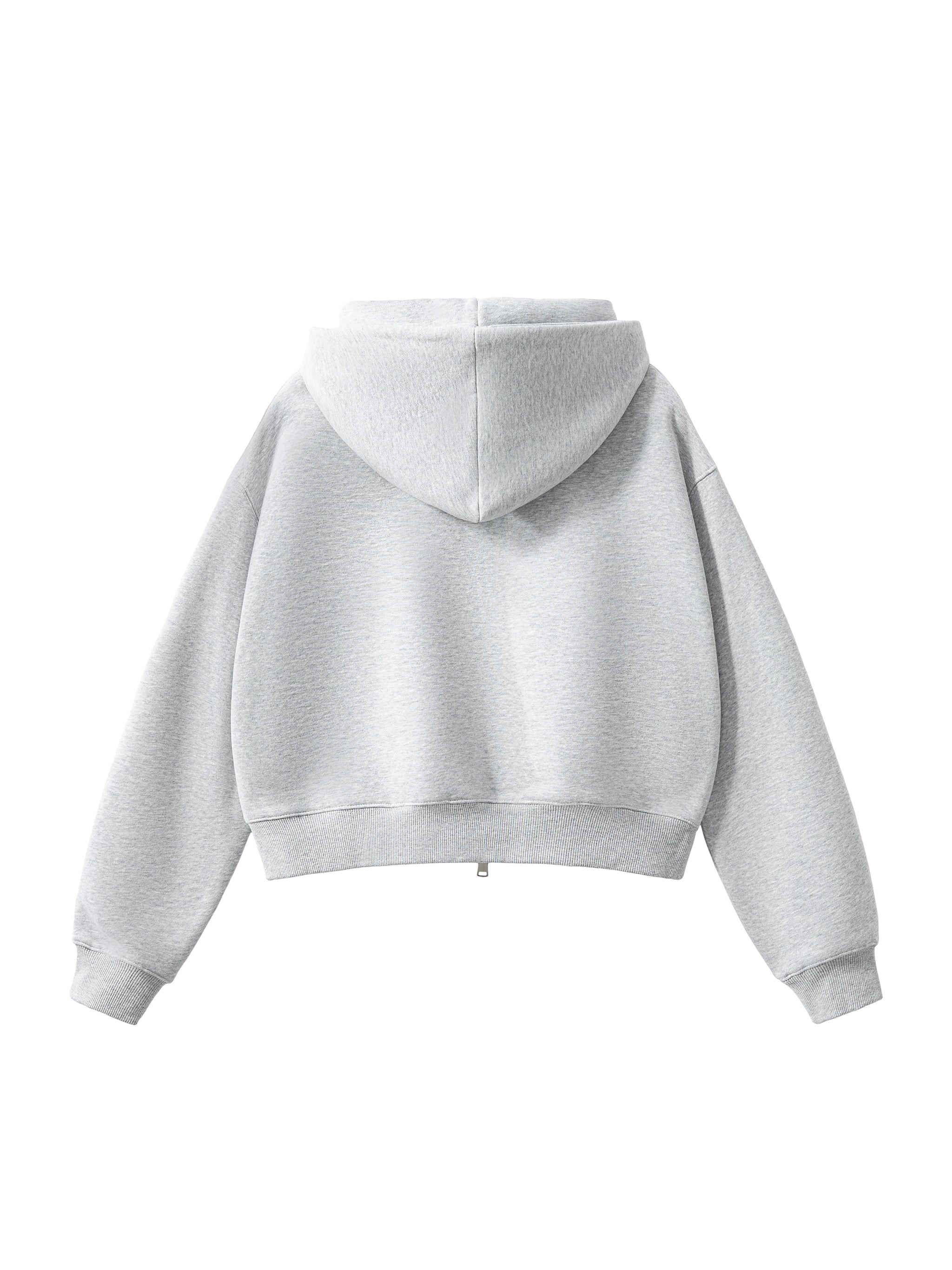 Fleeced Zip-Up Cropped Hoodie