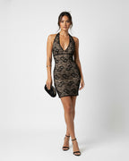 Floral Lace Halter Deep V-Neck Bodycon Dress
