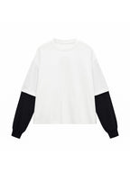 Layered Contrast Sleeve Cotton T-Shirt