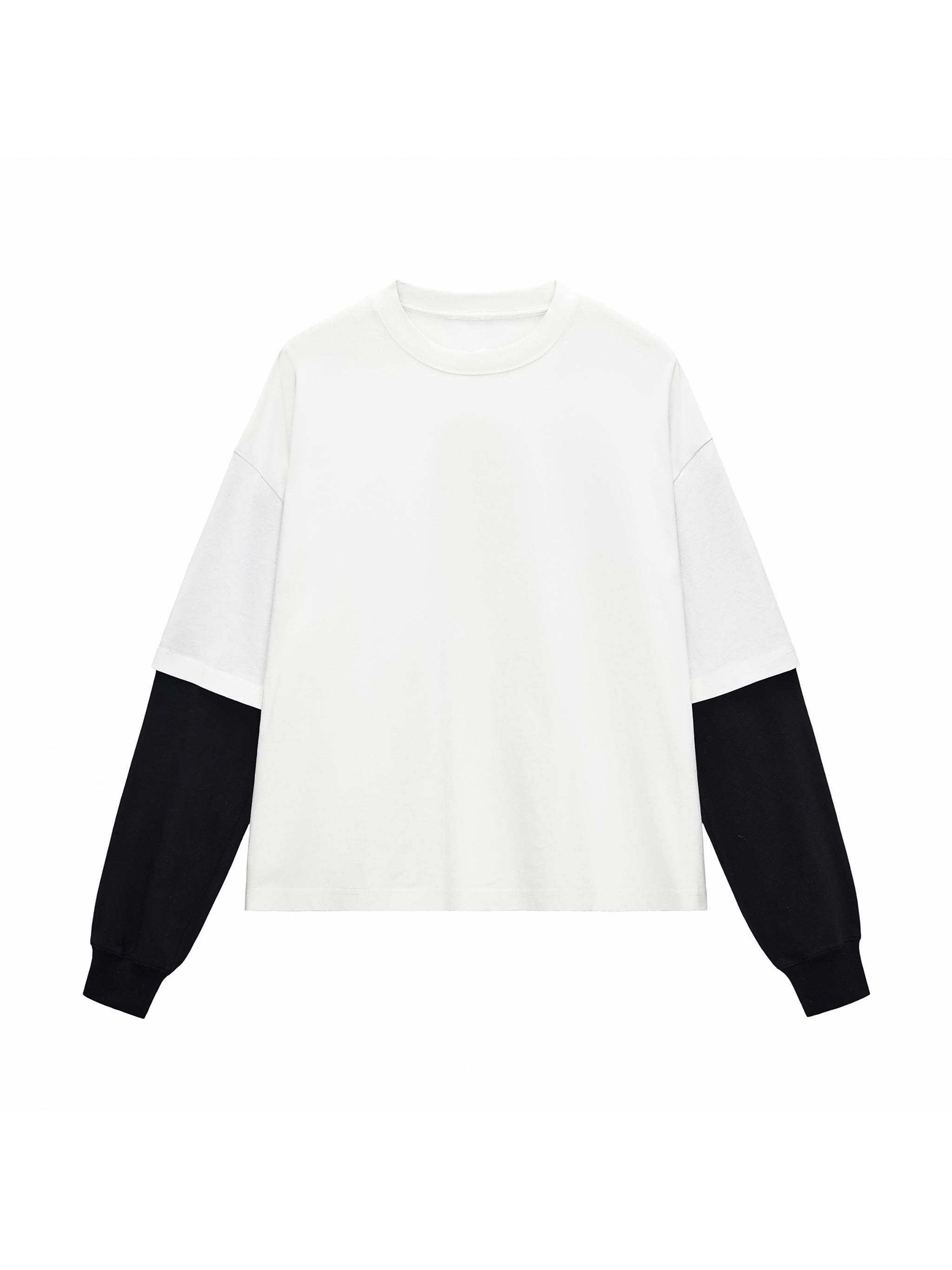 Layered Contrast Sleeve Cotton T-Shirt