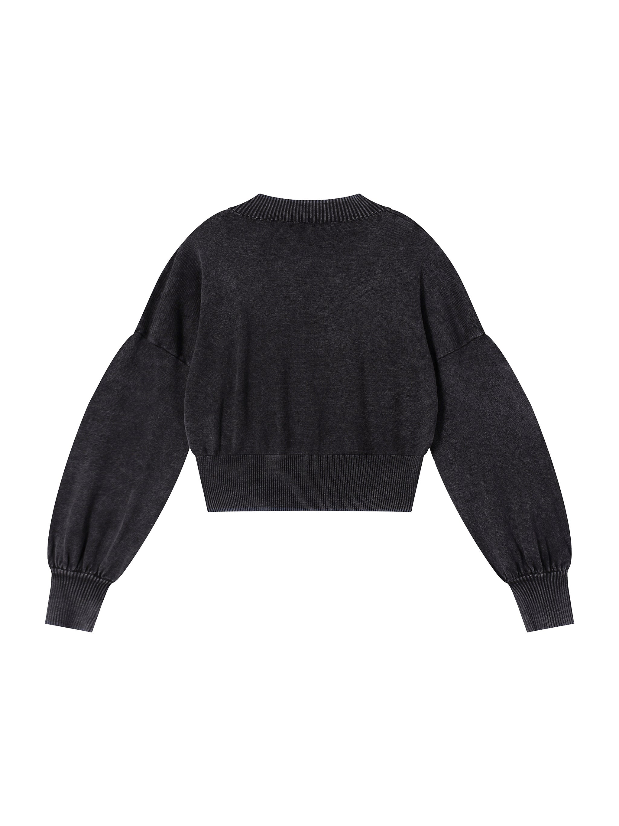 Mineral Wash Balloon Sleeve Cropped Sweater