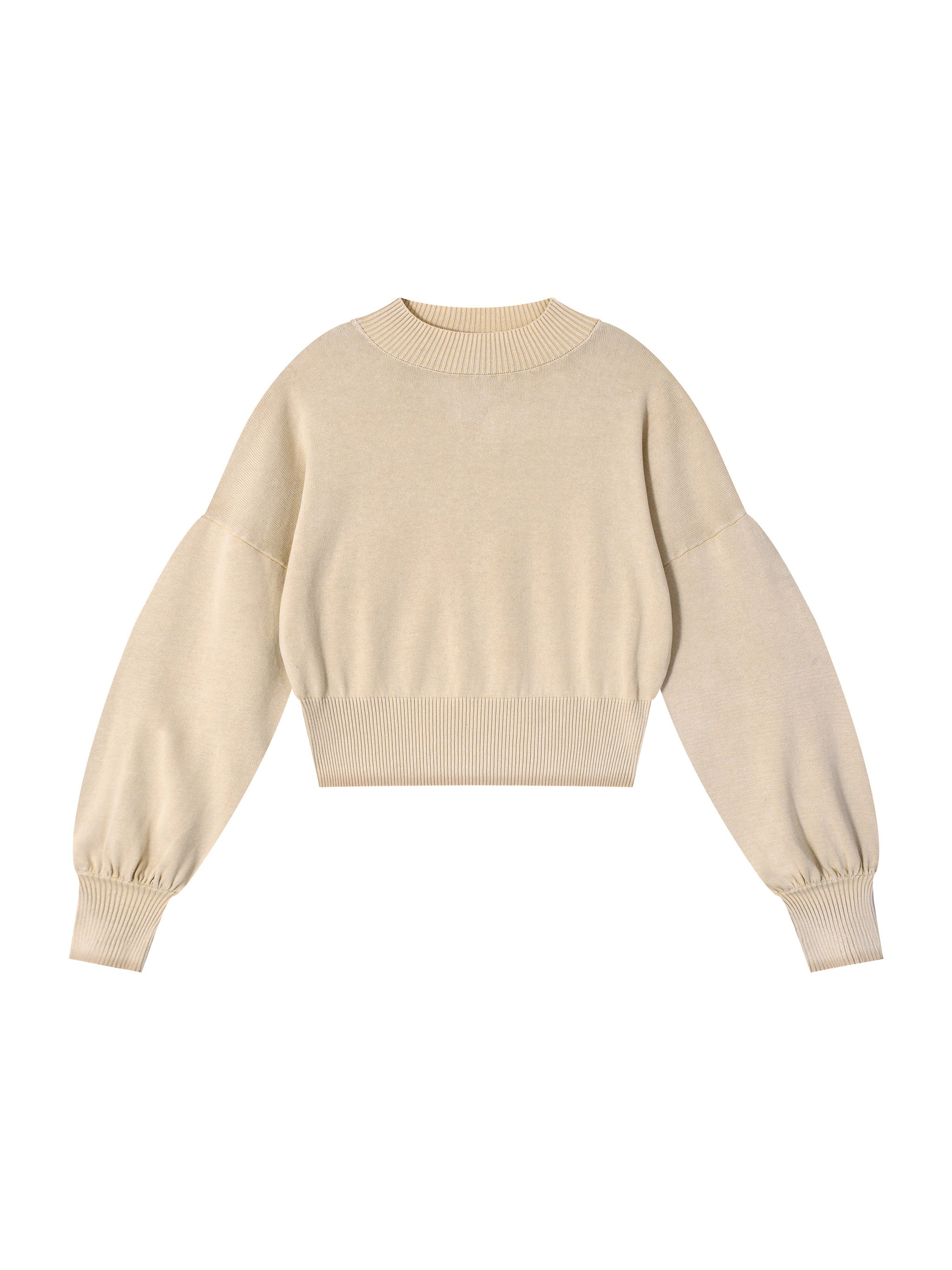 Mineral Wash Balloon Sleeve Cropped Sweater
