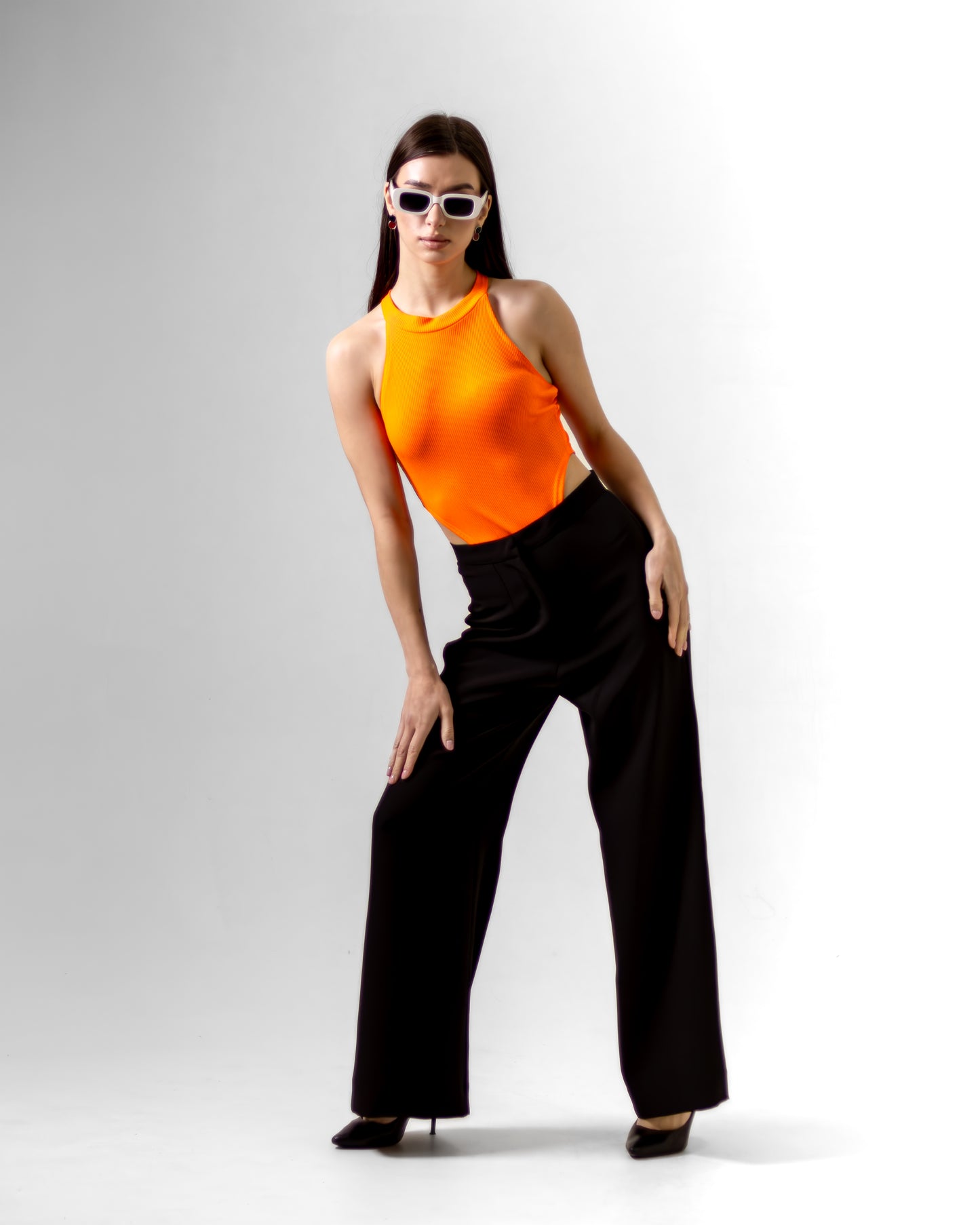 NEON ORANGE RIBBED BODYSUIT - Count Valentine