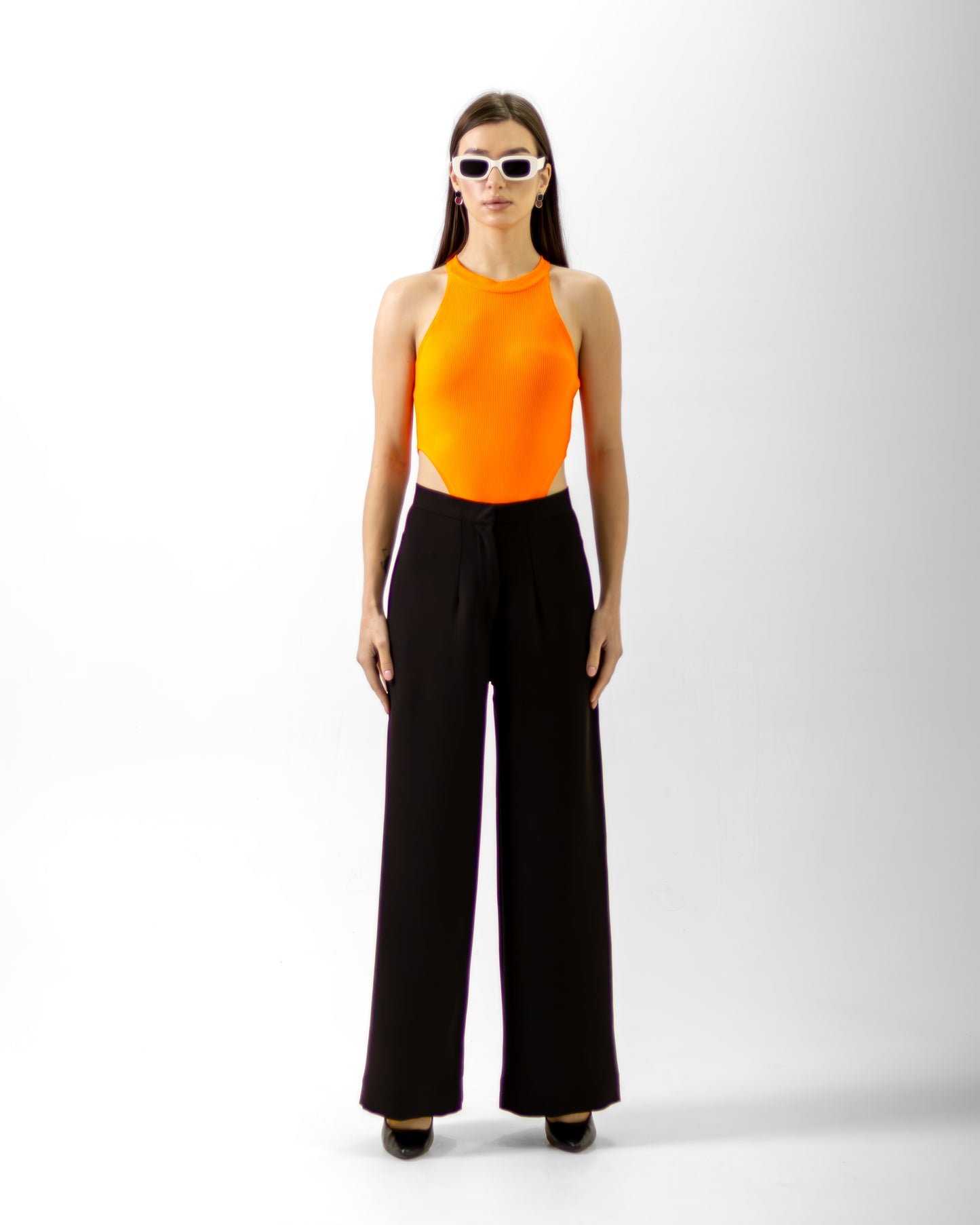 NEON ORANGE RIBBED BODYSUIT - Count Valentine